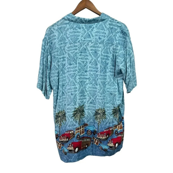 Pineapple Connection Mens Blue Hawaiian Woody Wagon Cars Button Up Shirt Size M - Picture 2 of 6